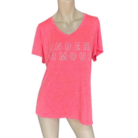 Under Armour Womens T Shirt Size XL Orange V Neck Tee Workout Gym Running - Picture 1 of 7